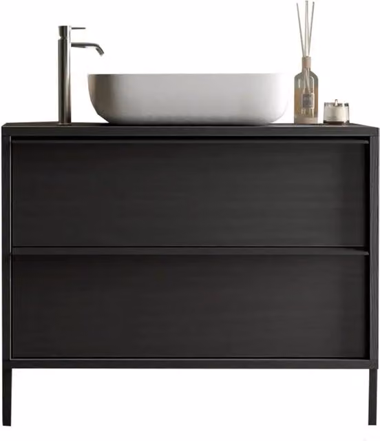 Mobile da bagno FRASSI – 79 cm – Nero cenere – Lavabo incluso – 2 cassetti