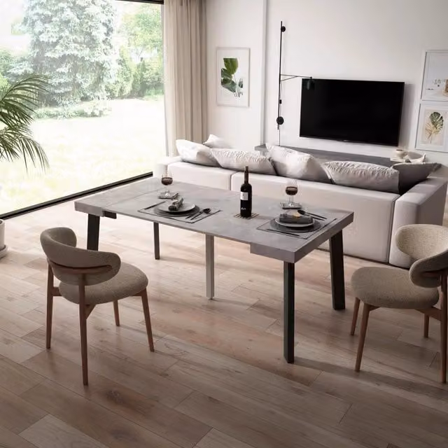 Consolle allungabile, 180x90x73cm, Per 8 persone, Gambe in legno, grigio cemento RF2999