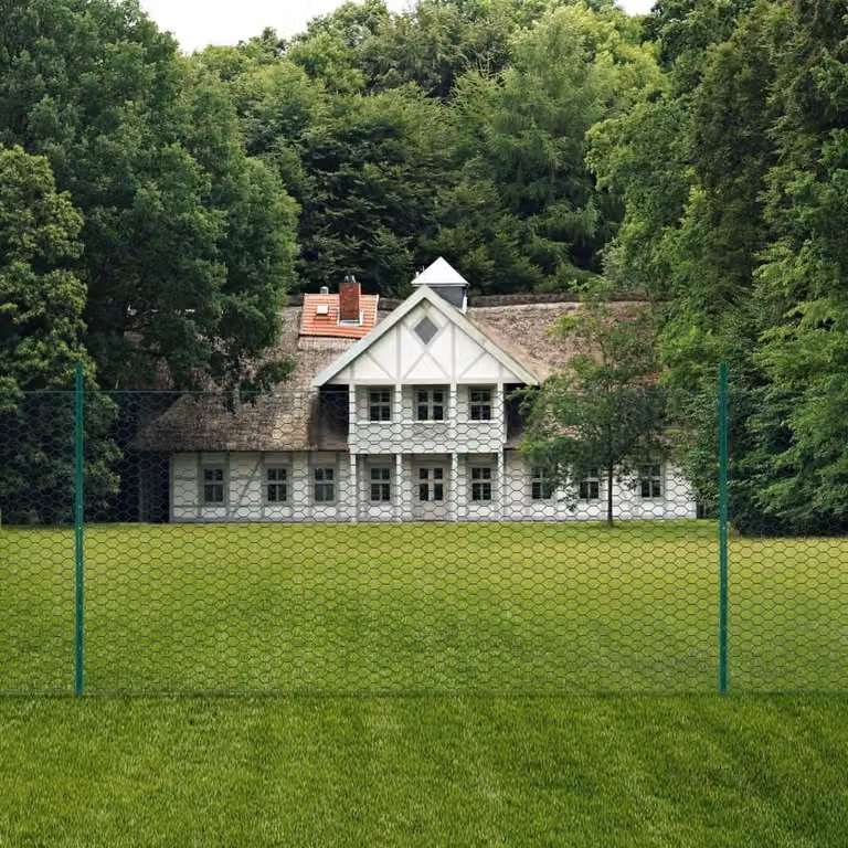 Rete per Recinzione con Pali in Acciaio 25x2 m Verde