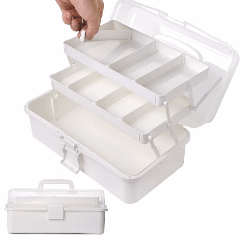 Contenitore di stoccaggio con 3 scomparti, 33 cm, scatola di ordinamento per la casa e l'ufficio