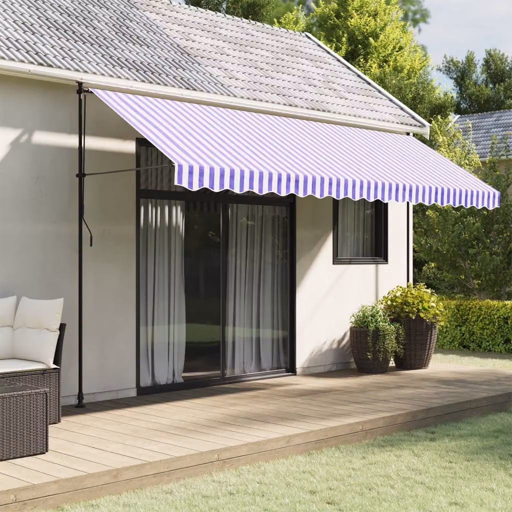Ricambio in poliestere per tenda da sole vidaXL, righe blu e bianche, L: 430 cm