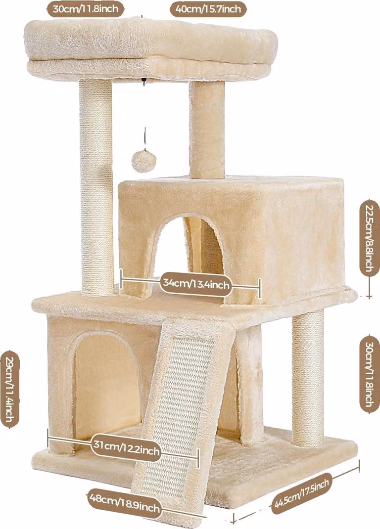 Albero per gatti, design a più livelli, robusto tiragraffi, AMT0140BG-LF, M