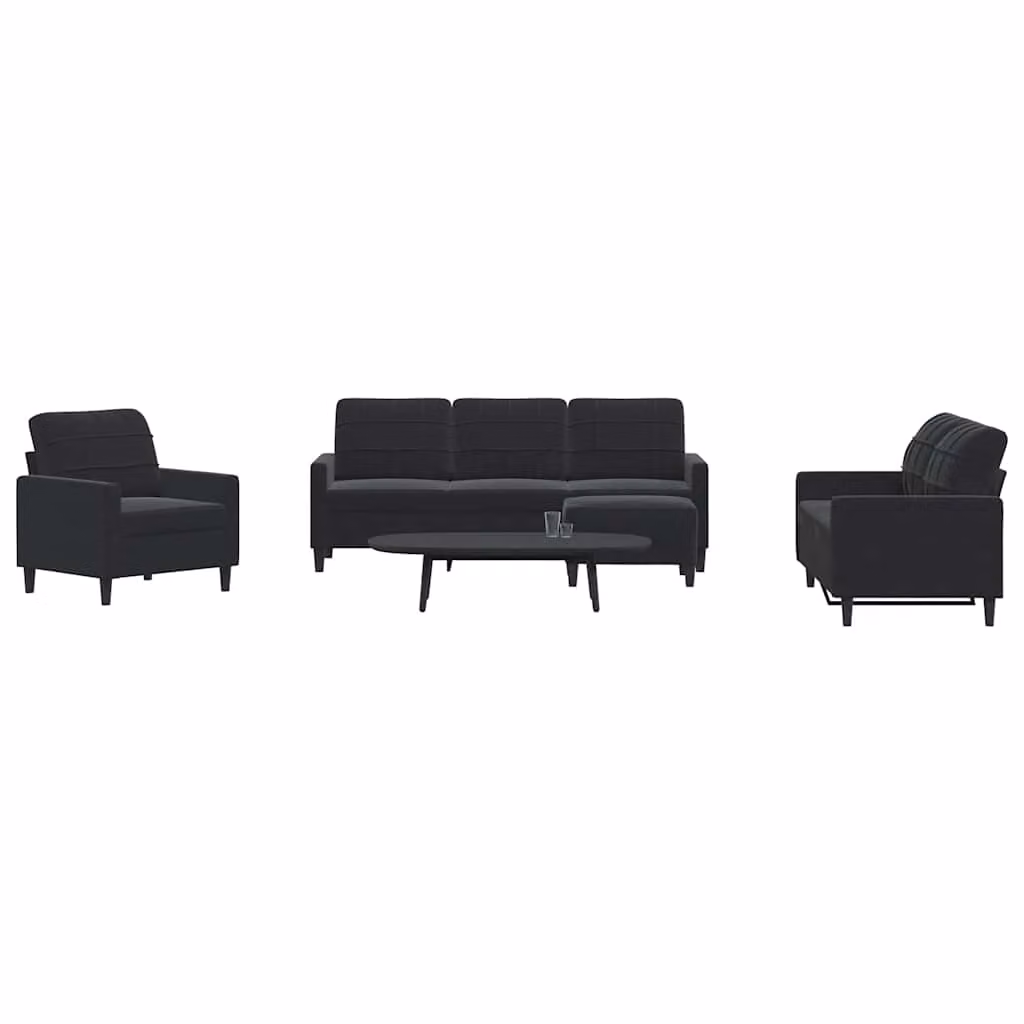 Set di divani 4 pezzi vidaXL in velluto nero con cuscini e pouf per soggiorno – 1