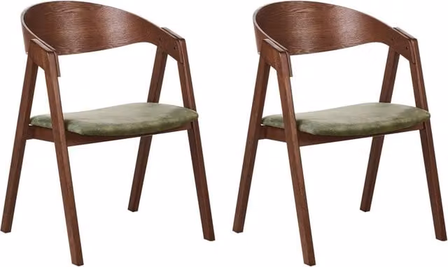 Set di 2 sedie da pranzo BELIANI in velluto verde con gambe in legno di gomma scuro in stile retrò – 1