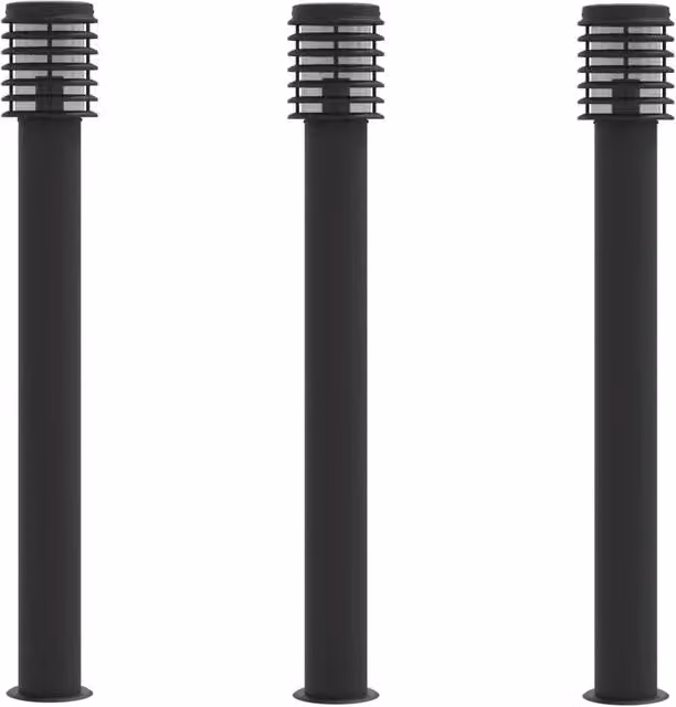Set di 3 lampade da terra per esterni in acciaio inox e plastica, colore nero, altezza: 110 cm, protezione IP44, design moderno a cilindro per giardino