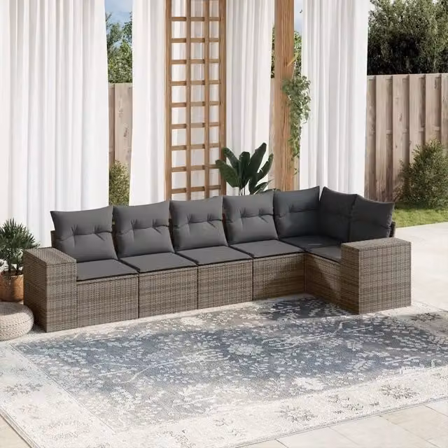 Set da giardino VIDAXL a forma di L in polyrattan grigio con 6 posti e cuscini inclusi