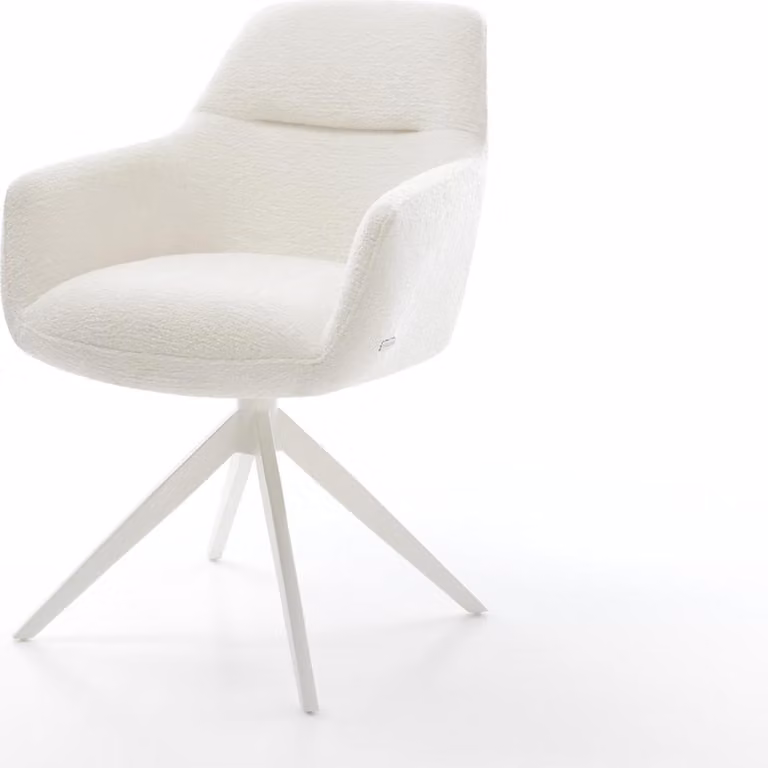 DELIFE Sedia girevole Pejo-Flex Bouclé Soft Beige Telaio trasversale largo Bianco Girevole a 360° Funzione dondolo Nucleo a molle tascabili