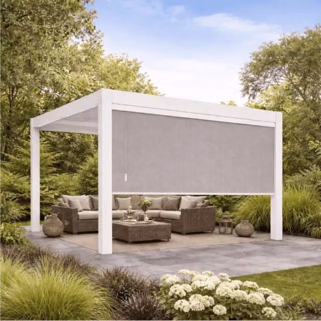 Tenda laterale motorizzata Ombrea VS in alluminio e PVC rivestito, colore Bianco, L: 370.5 cm, H: 233.5 cm, P: 21.0 cm