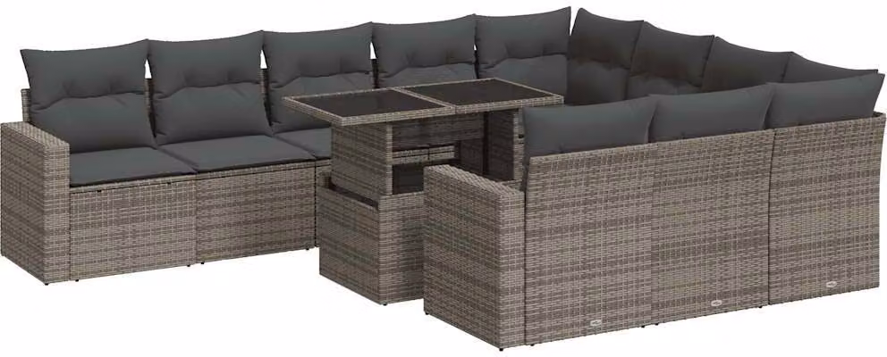Set Divani da Giardino 11 pz con Cuscini in Polyrattan Grigio