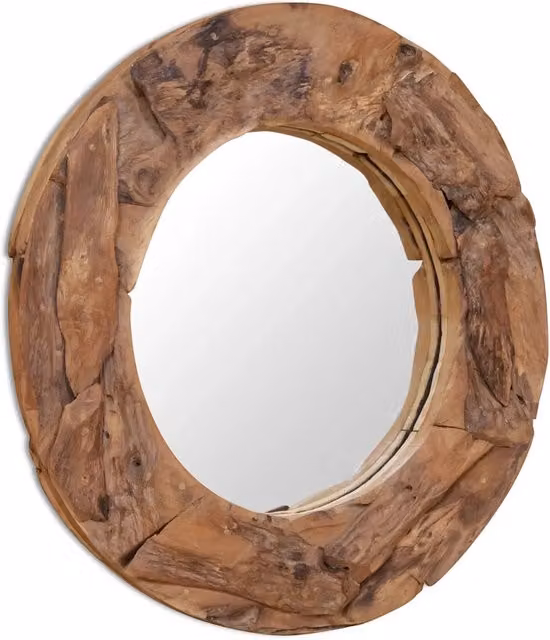 Specchio Decorativo in Legno di Teak-Specchi da interno ed esterno 80 cm Rotondo
