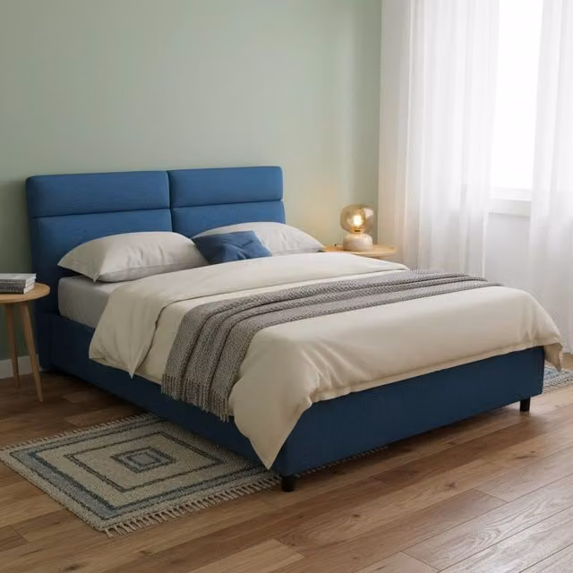 Letto Matrimoniale Asica DMORA con Materasso Incluso, Made in Italy, Blu, L: 180 cm, P: 160 cm, H: 190 cm