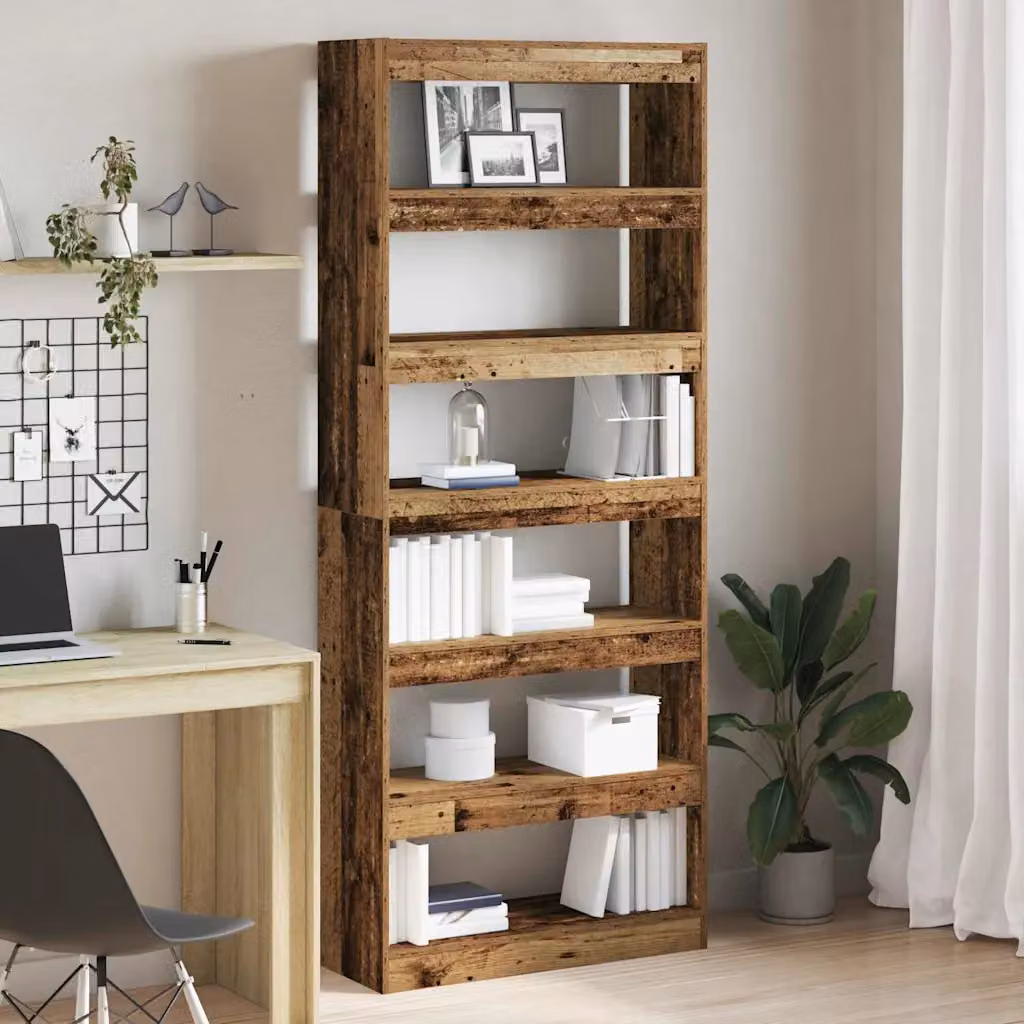 Armadio per libri vidaXL in legno effetto antico marrone con 6 livelli, L: 80 cm, P: 30 cm, H: 198 cm
