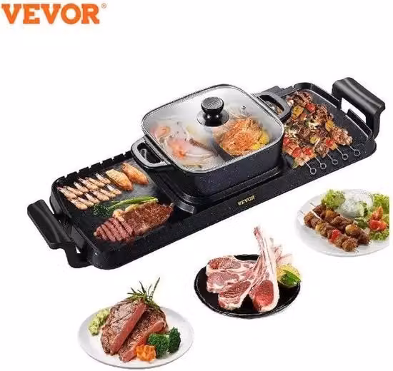 Grill elettrico portatile e fumogeno - 2400W - con superficie antiaderente rimovibile