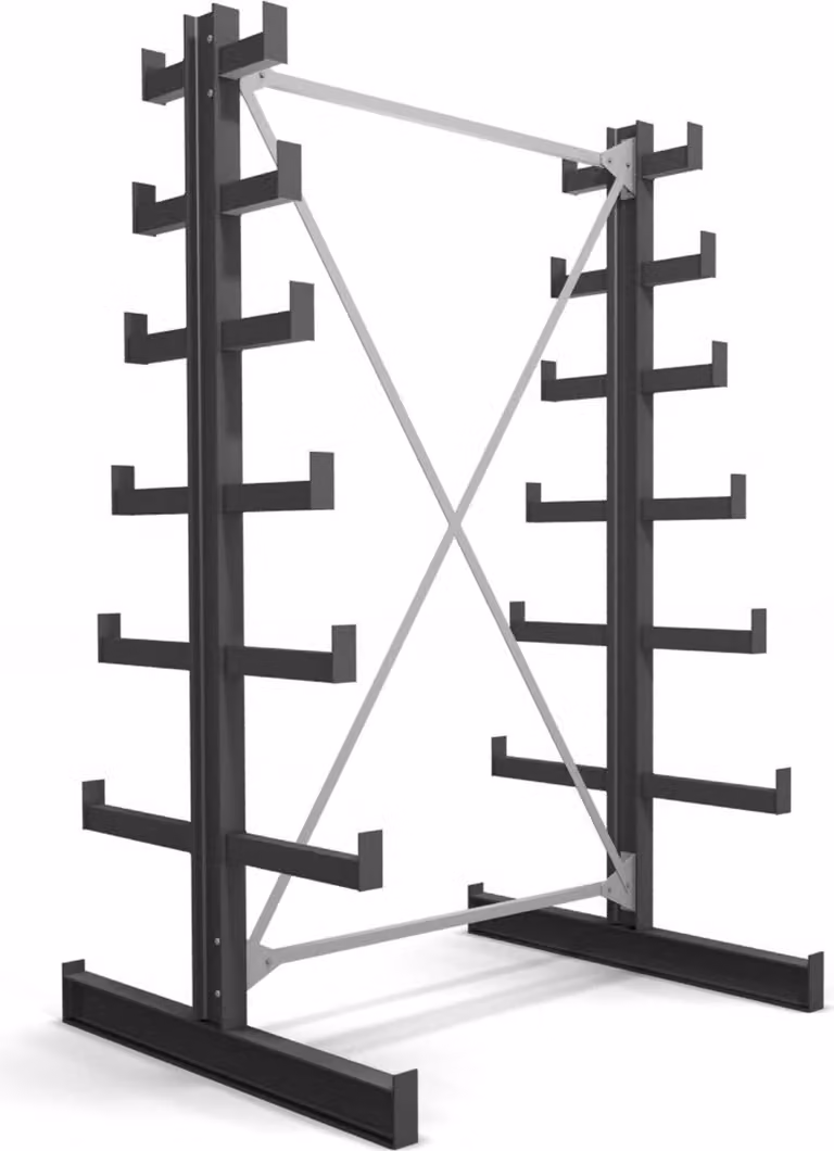 Scaffalatura cantilever STIER, bifacciale, 1 campata con 6 livelli discendenti, LxHxP 1300x2000x500mm, scaffalatura con 6 bracci cantilever inclinati verso l'alto (per lato), portata per braccio cantilever 200kg, sistema di immagazzinaggio con