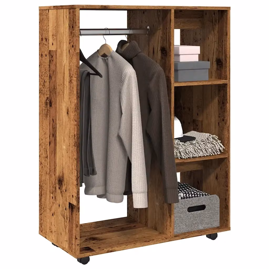Armadio in legno antico marrone CFW9708611 con ripiani e appendiabiti L: 80 cm, P: 40 cm, H: 110 cm – 2