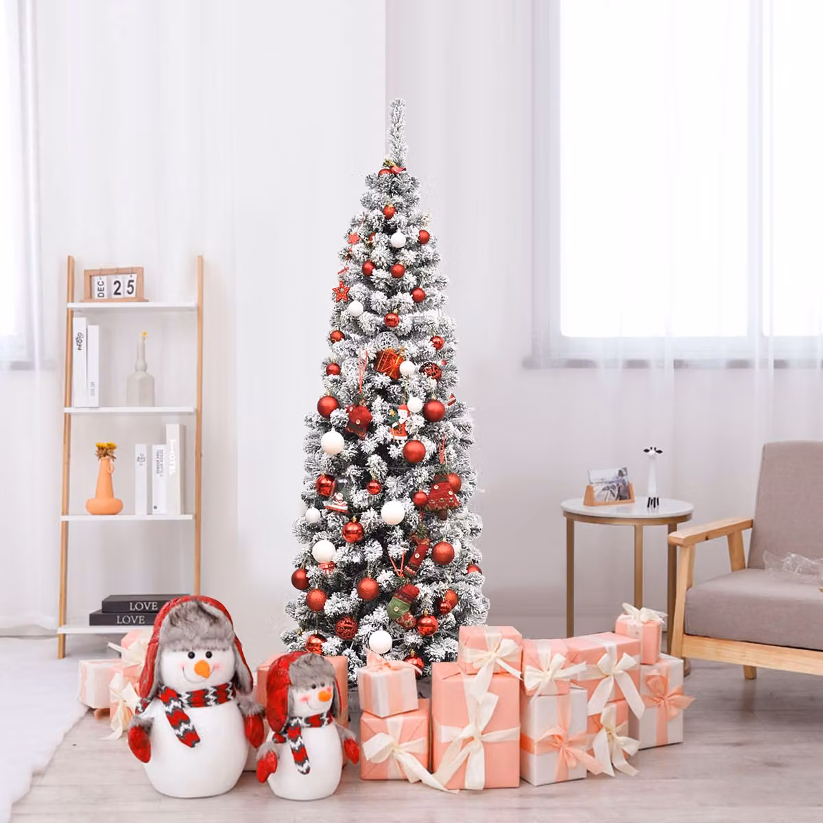 Albero di Natale Costway in PVC verde innevato con 250 luci LED bianco caldo, Altezza: 180 cm