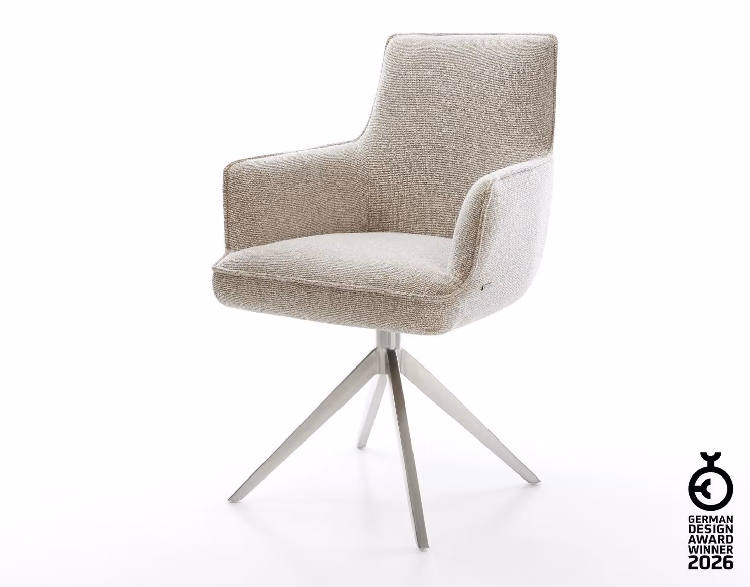 DELIFE sedia girevole Heira-Flex con braccioli in tessuto morbido beige telaio trasversale in acciaio inox ampio e girevole a 360° funzione dondolo nucleo a molle tascabili