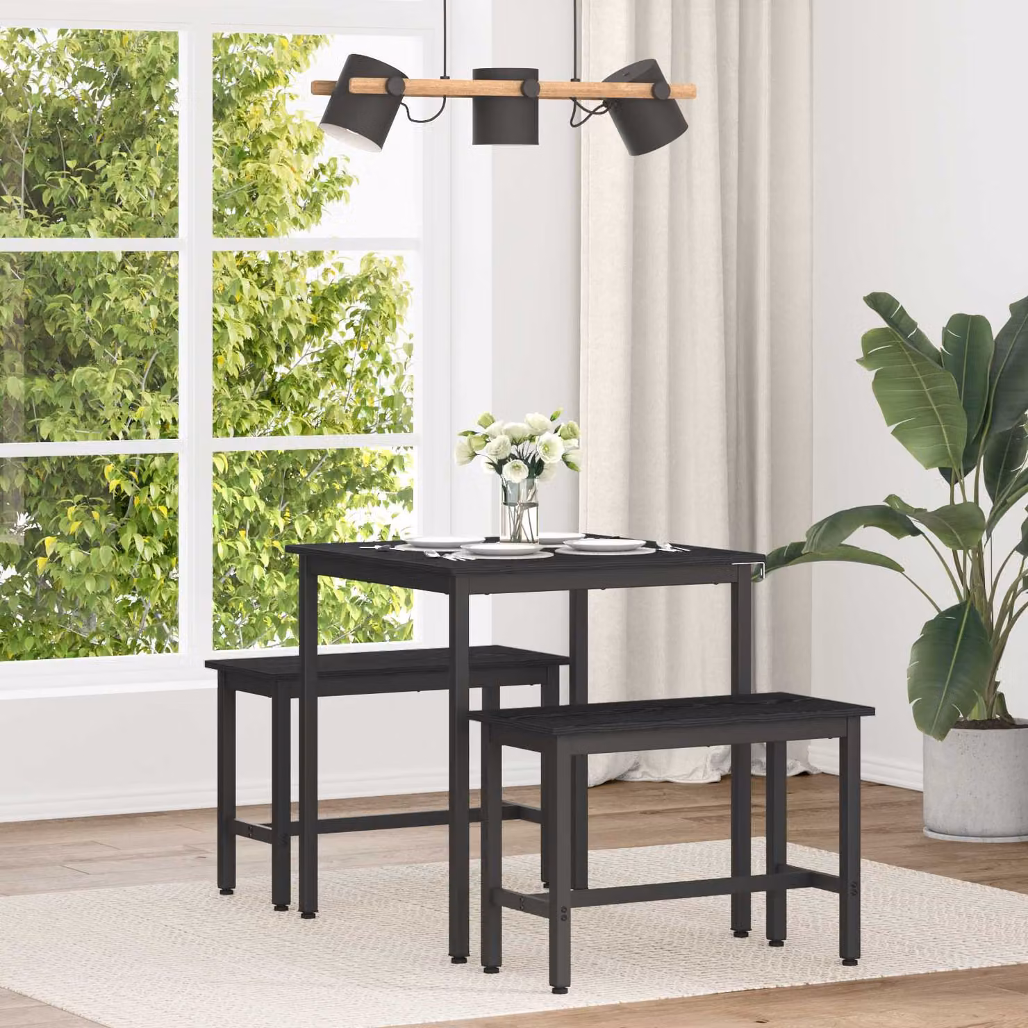 Tavolo da pranzo quadrato vidaXL in legno ingegnerizzato e metallo, L/P/H: 70 x 70 x 75 cm, moderno, nero e marrone