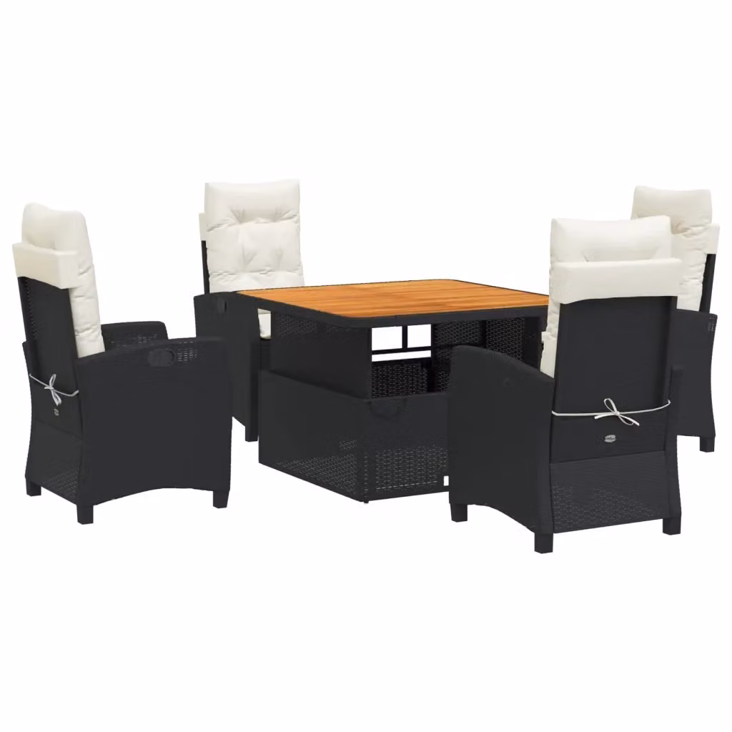 vidaXL Set da Pranzo da Giardino 5 pz in Polyrattan e Legno di Acacia Nero e Marrone con Cuscini – 2