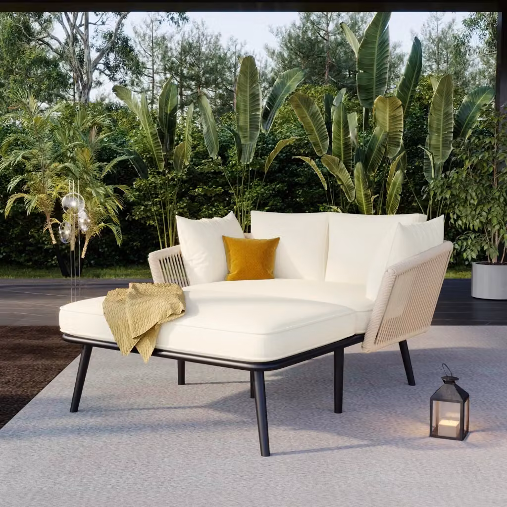 Set Lounge da Giardino Minimal con Cuscini Beige e Struttura in Acciaio Verniciato Nero – 2