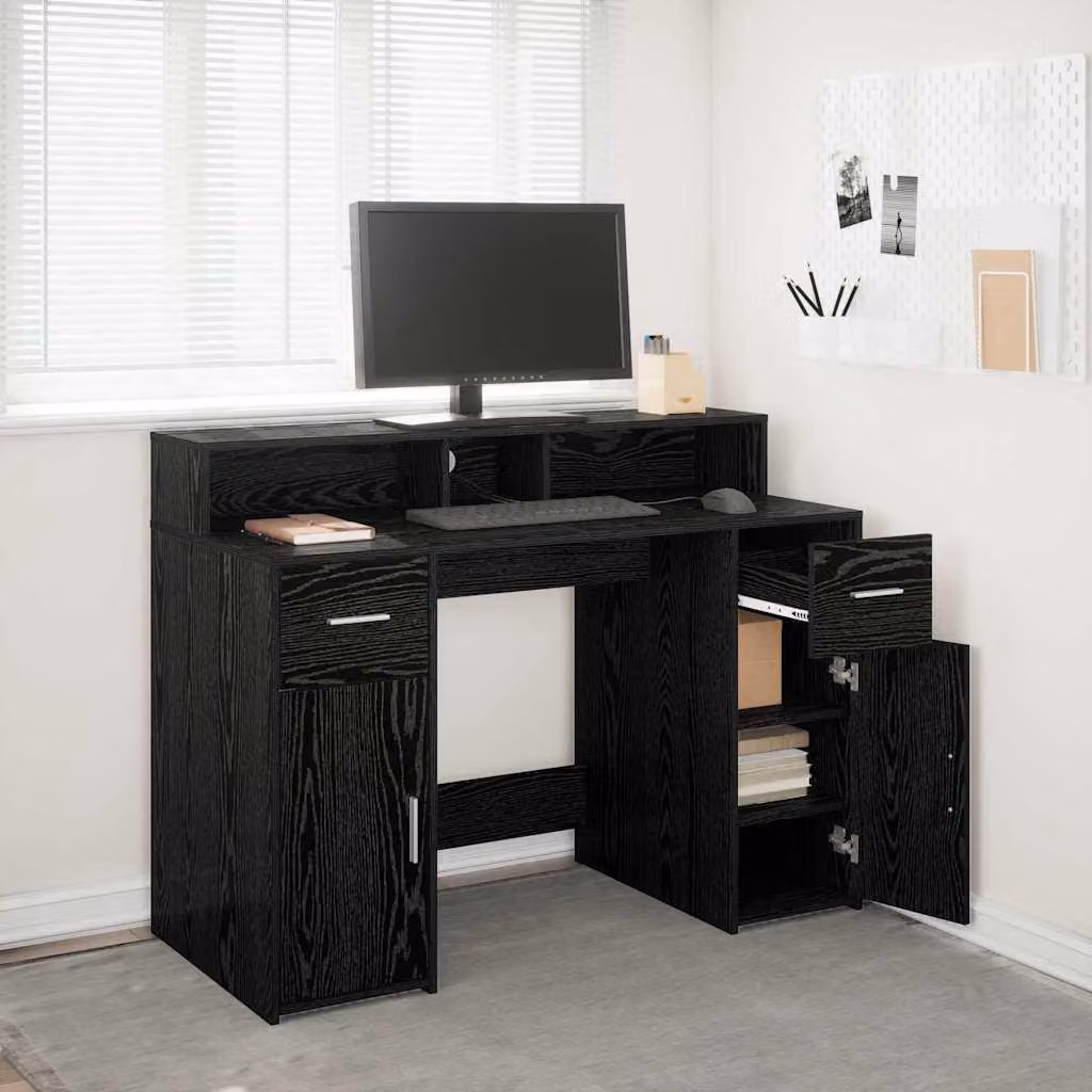 Maison Exclusive - Scrivania con spazio contenitore, finitura effetto legno rovere nero, dimensioni 120 x 55 x 91 cm