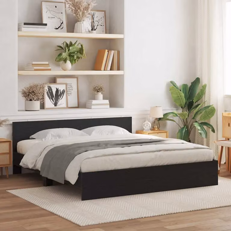 Struttura letto con testata vidaXL in legno Rovere Nero L: 180 cm, P: 200 cm, H: 185 cm