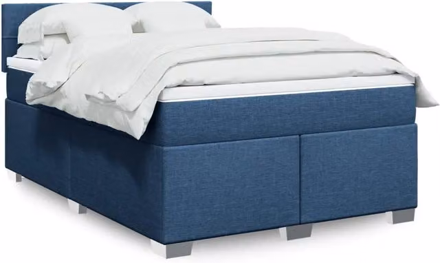 Letto Ibrido vidaXL con Materasso a Molle Blu e Bianco in Tessuto e Struttura in Legno di Pino L/P/H: 140 x 200 cm