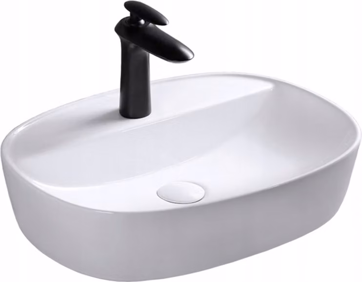 Lavabo in Vetroceramica bianca, con superficie lucida, dimensioni 60x40x12 cm