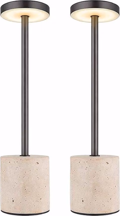 2x lampada da tavolo a LED, pietra travertino, dimmer touch, H 34 cm