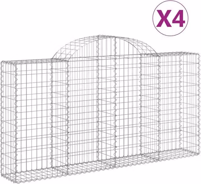 Cesti Gabbioni ad Arco 4 pz 200x30x100/120 cm Ferro Zincato
