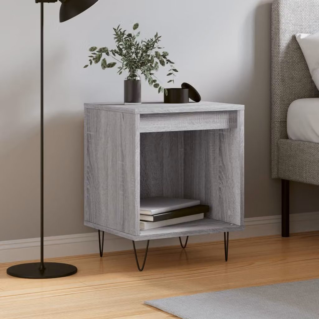 Comodino moderno sospeso vidaXL in legno e metallo, Grigio opaco, L: 40 cm, P: 35 cm, H: 50 cm