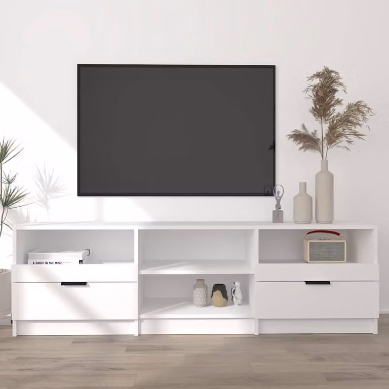vidaXL Mobile Porta TV Moderno Bianco in Legno e MDF con Ruote L: 150 cm, P: 33,5 cm, H: 45 cm