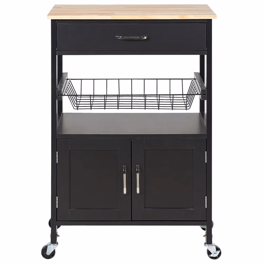 Carrello da cucina moderno BELIANI in legno e MDF nero con cassetti e armadietto, L: 58 cm, P: 40 cm, H: 90 cm – 2