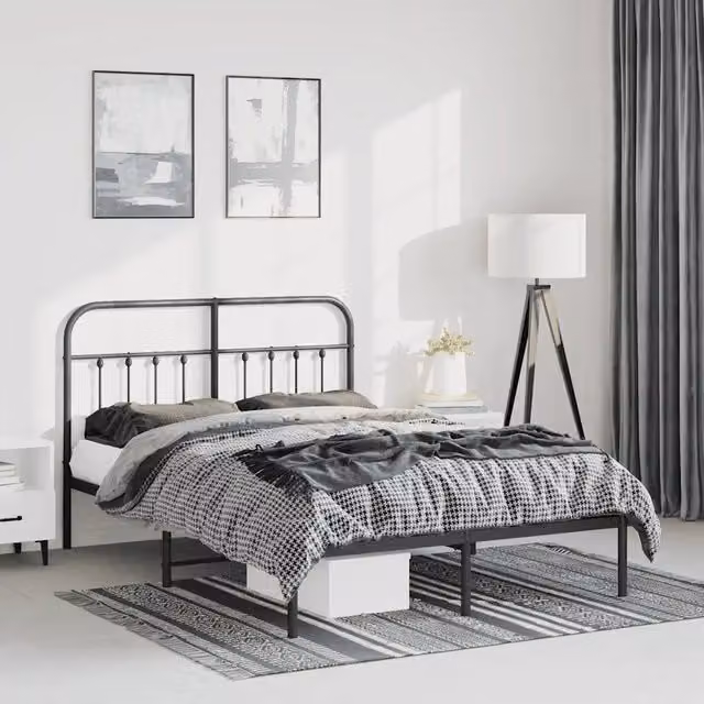 Letto con testiera in metallo nero vidaXL L/P: 150 x 200 cm