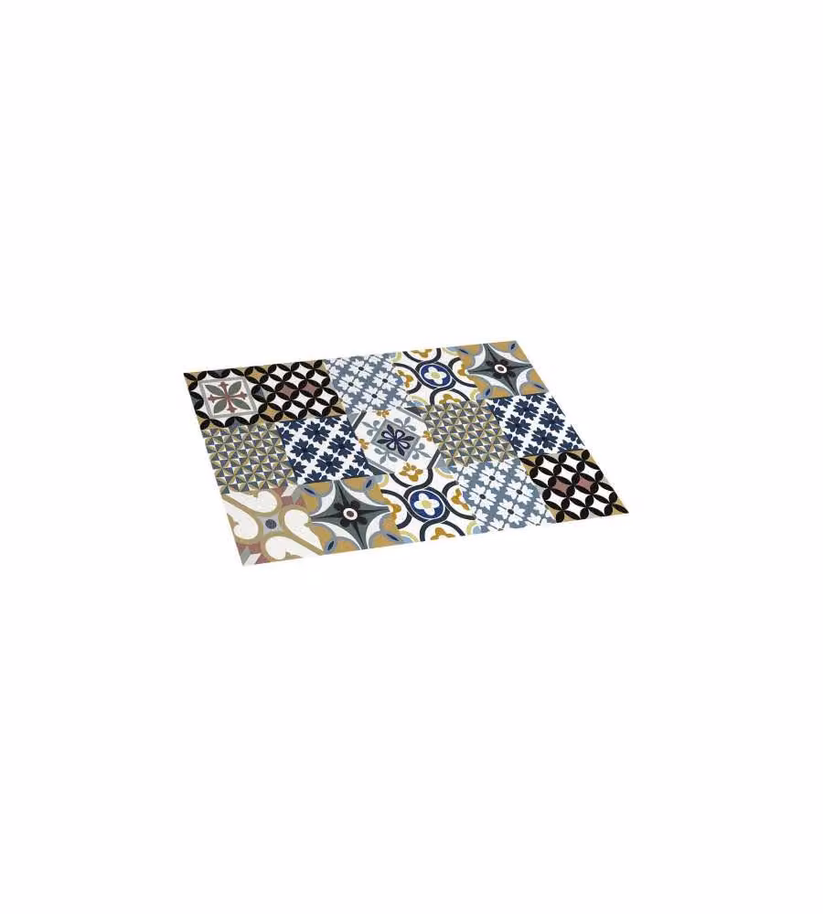 Tappeto vinilico stampato Hidraulico Cintacor con motivo astratto, lavabile, multicolore e blu, L: 140 cm, P: 50 cm