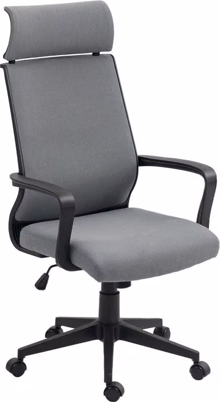 Sedia girevole ergonomica Moonbite, con schienale alto, poggiatesta e braccioli, funzione basculante, rivestimento in lana sintetica, pistone a gas classe 3, portata fino a 120 kg, poliestere, colore grigio scuro