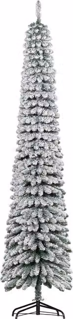 Albero di Natale stretto innevato HOMCOM, Verde, Altezza: 240 cm, con 603 rami e supporto pieghevole