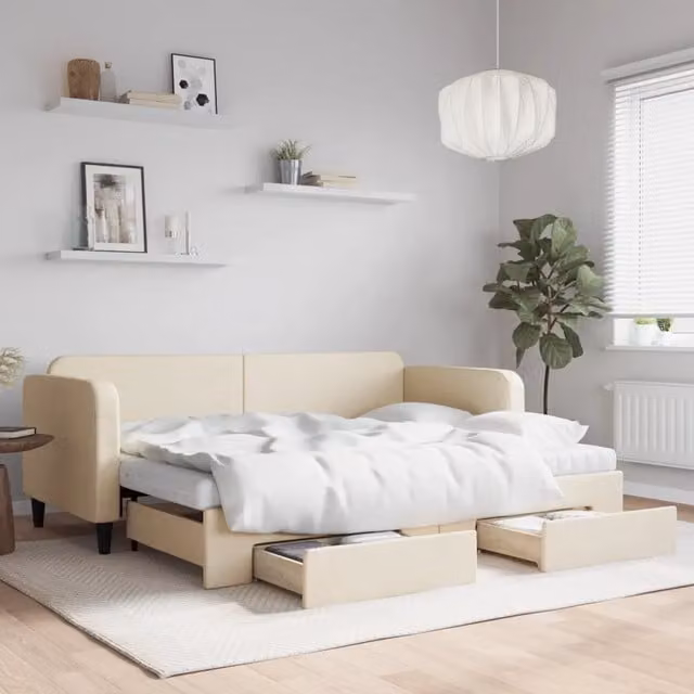 Divano Letto Estraibile con Cassetti Crema 80x200 cm in Tessuto 3196869
