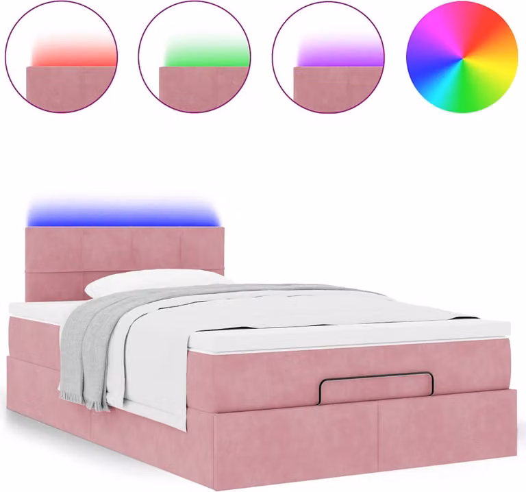 Struttura Letto Pouf con Materasso Rosa 120x200 cm Velluto