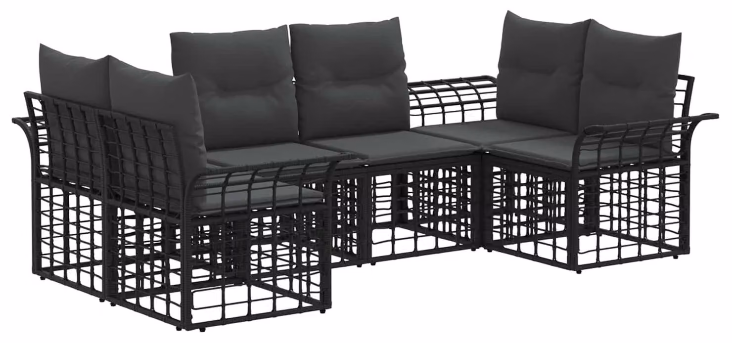 Set di divani da esterno 6 pcs Nero e Grigio scuro Poliestere