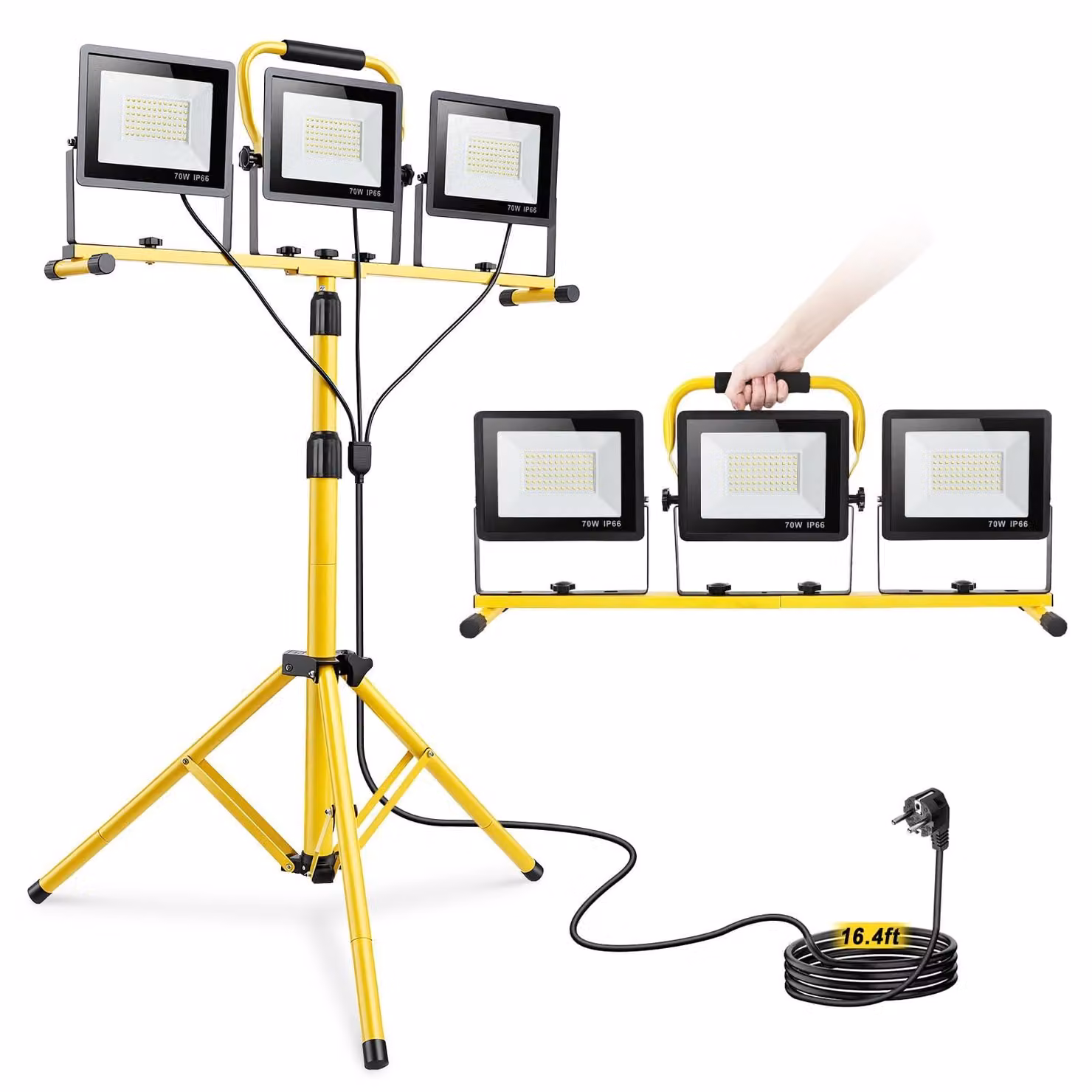 Lampada da lavoro a LED con stativo, 3 x 70W, 20000 lumen, grado di protezione IP66 (resistente all'acqua)