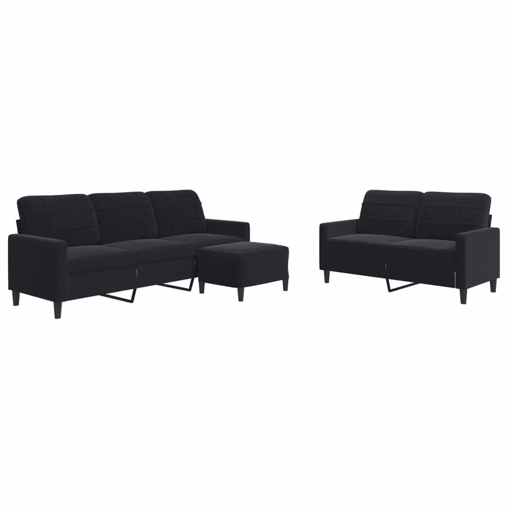 Set di Divani 3 pz con Cuscini Nero in Velluto