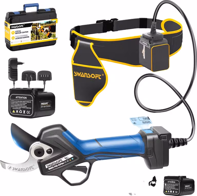 Tagliabordi, motore brushless, lunga durata della batteria, colore blu, due batterie