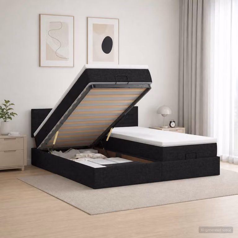 Letto Ottomano con Materasso e Illuminazione LED vidaXL, Colore Nero e Bianco, L/P/H: 160 x 200 x 88 cm