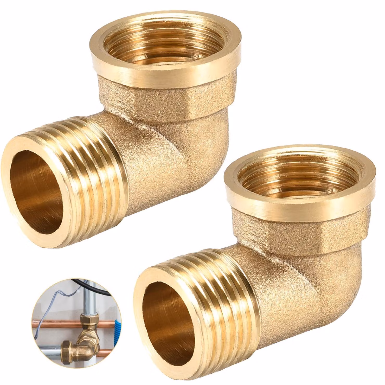 Set di 2 gomiti angolari in ottone per impianti idraulici
