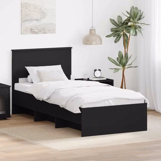 Struttura letto moderno vidaXL in legno ingegnerizzato nero L/P/H: 200 x 80 x 90 cm – 1
