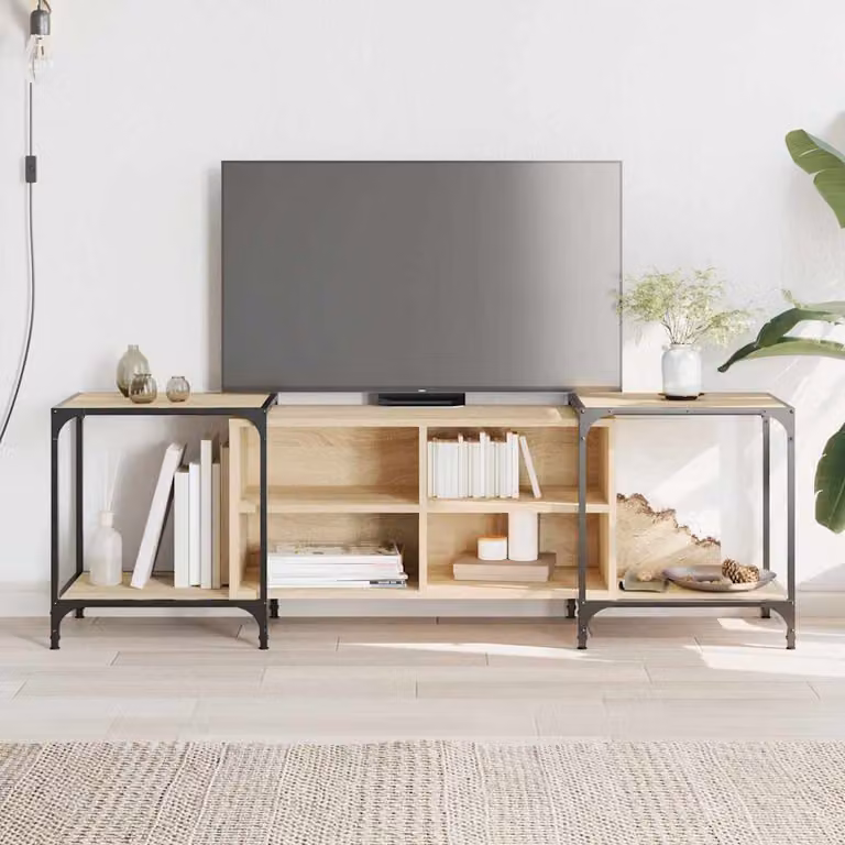 Mobile Porta TV vidaXL Rovere Sonoma Marrone in Legno e Metallo L: 153 cm, P: 37 cm, H: 50 cm