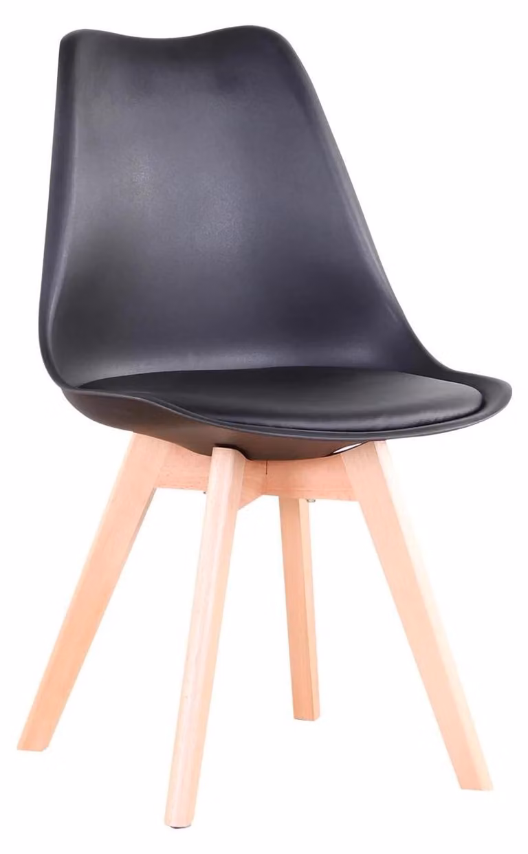 Sedia scandinava - Sedia da pranzo/cucina - Seduta imbottita in ecopelle - Gambe in legno - Senza braccioli - 82x55x48 cm - Nero