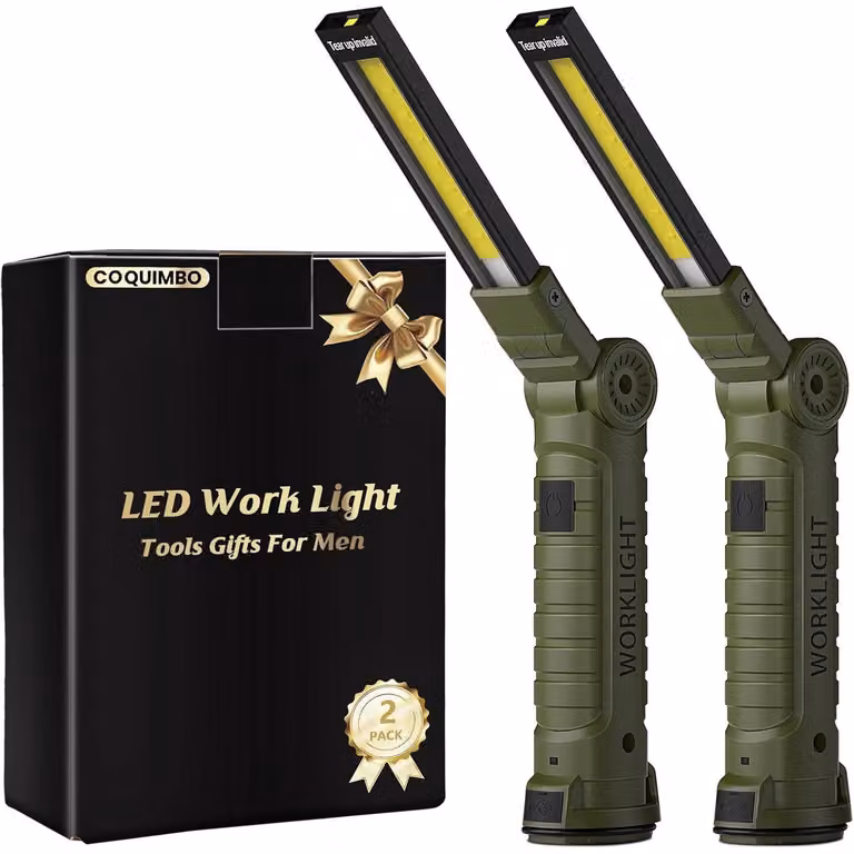 Lampada da lavoro a LED, torcia ricaricabile, confezione da 2, colore verde, con magnete e gancio, 5 modalità, USB, grado di protezione IP65