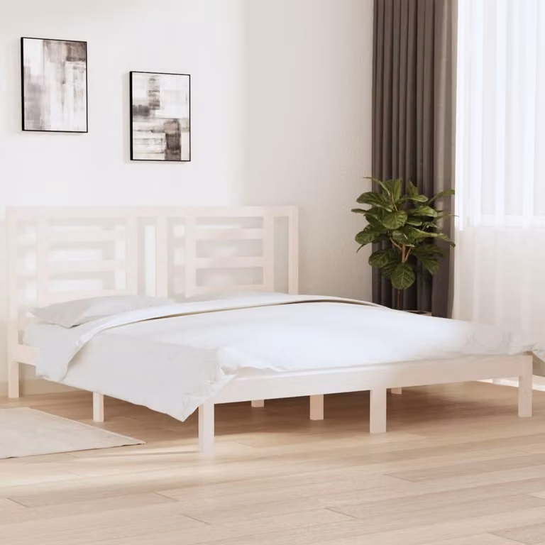 The Living Store Letto in legno massiccio bianco 180x200 cm